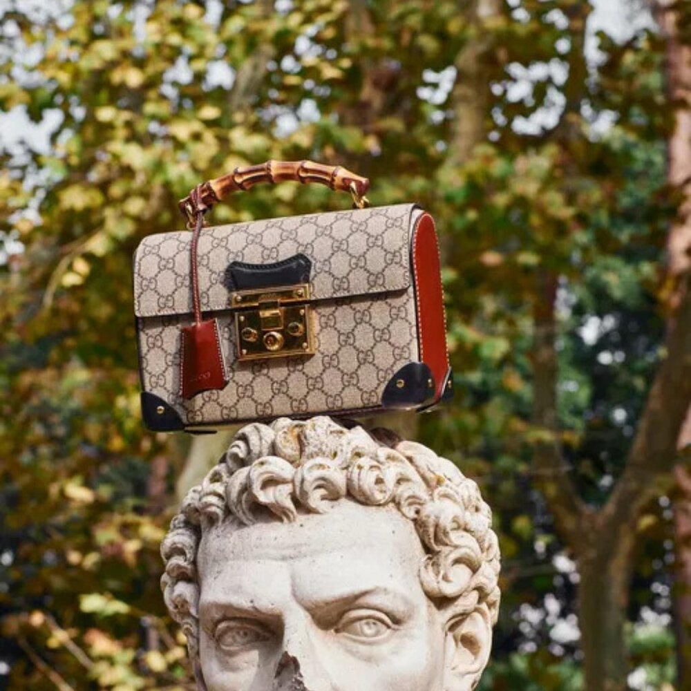 Gucci Padlock Bamboo-Handle GG Supreme Handbag